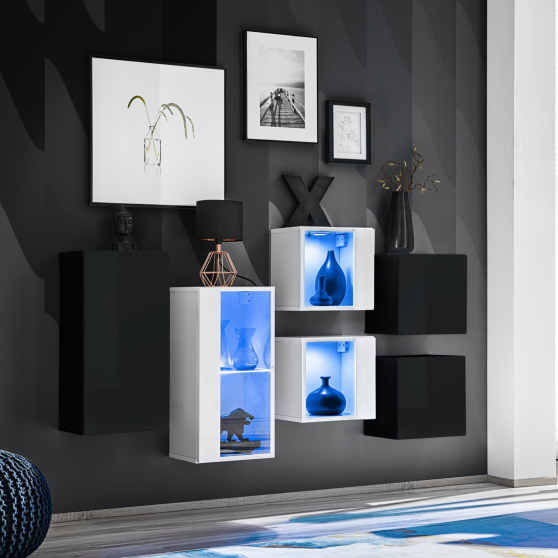 Zestaw szafek wiszących z oświetleniem SB 4Czarny / Biały SWITCH CZARNY / BIAŁY Podstawowe