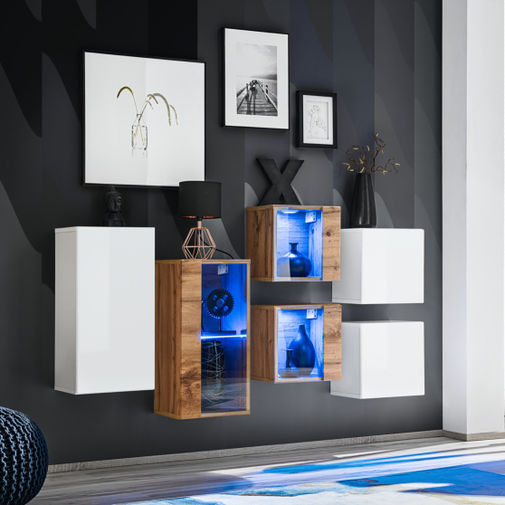 Zestaw szafek wiszących z oświetleniem SB 4Wotan / Biały SWITCH BIAŁY / WOTAN Podstawowe