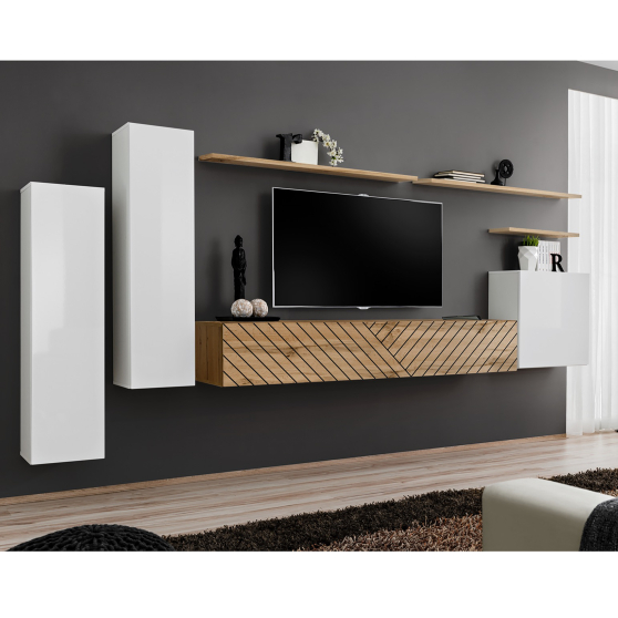 Meblościanka SWITCH SW 1 Biały / Wotan / Wotan front frezowany SWITCH BIAŁY / WOTAN LAMEL Podstawowe