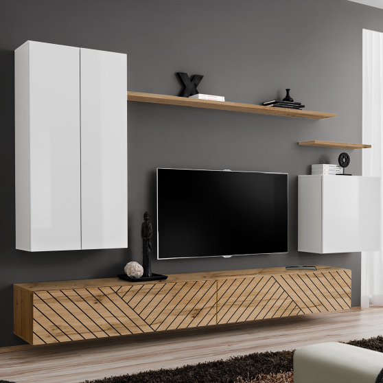 Meblościanka SWITCH SW 2 Biały / Wotan / Wotan front frezowany SWITCH BIAŁY / WOTAN LAMEL Podstawowe