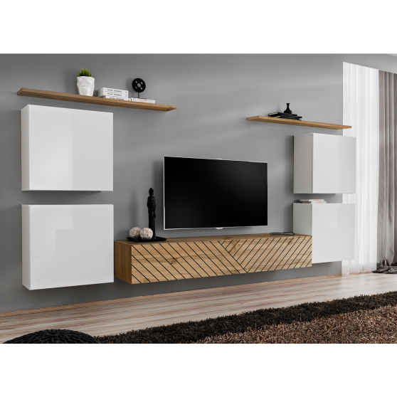 Meblościanka SWITCH SW 4 Biały / Wotan / Wotan front frezowany SWITCH BIAŁY / WOTAN LAMEL Podstawowe