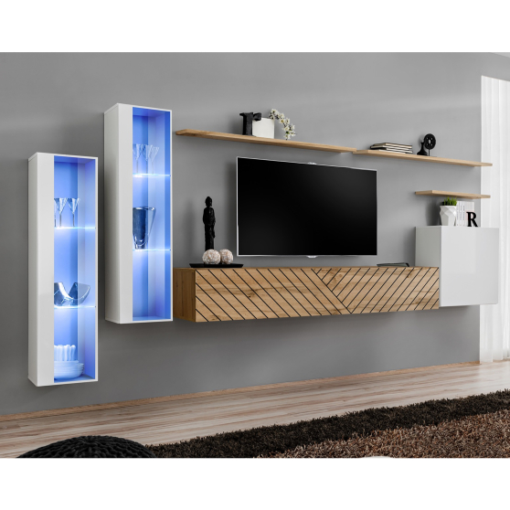 Meblościanka SWITCH SW 11 Biały / Wotan / Wotan front frezowany SWITCH BIAŁY / WOTAN LAMEL Podstawowe