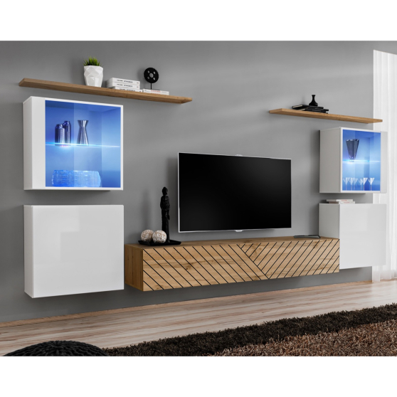 Meblościanka SWITCH SW 14 Biały / Wotan / Wotan front frezowany SWITCH BIAŁY / WOTAN LAMEL Podstawowe