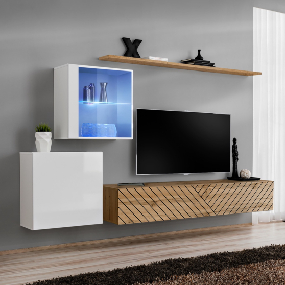 Meblościanka SWITCH SW 15 Biały / Wotan / Wotan front frezowany SWITCH BIAŁY / WOTAN LAMEL Podstawowe