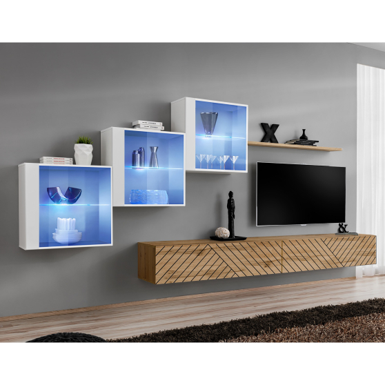 Meblościanka SWITCH SW 20 Biały / Wotan / Wotan front frezowany SWITCH BIAŁY / WOTAN LAMEL Podstawowe