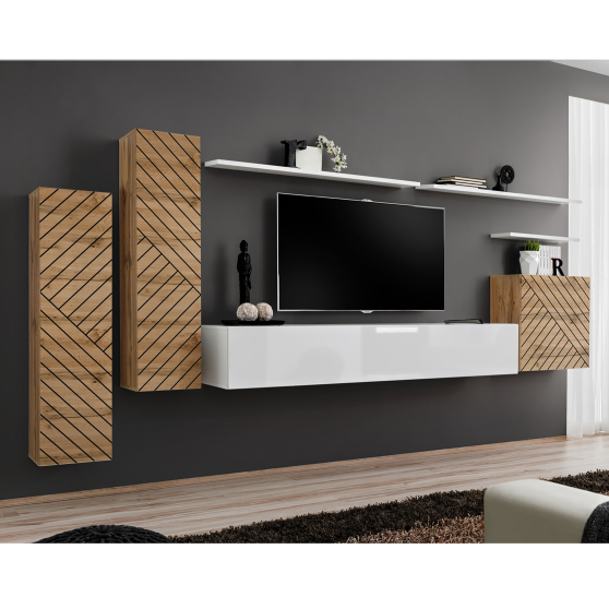 Meblościanka SWITCH SW 1 Wotan / Biały / Wotan front frezowany SWITCH BIAŁY / WOTAN LAMEL Podstawowe