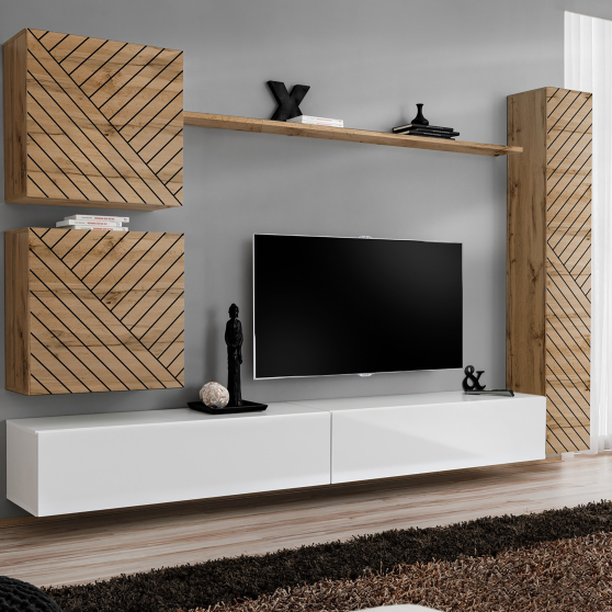 Meblościanka SWITCH SW 8 Wotan / Biały / Wotan front frezowany SWITCH BIAŁY / WOTAN LAMEL Podstawowe