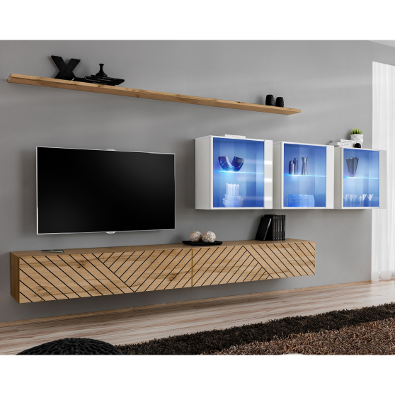 Meblościanka SWITCH SW 17 Wotan / Biały / Wotan front frezowany SWITCH BIAŁY / WOTAN LAMEL Podstawowe