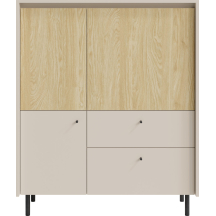 Trzydrzwiowa komoda wysoka MA1 Beż Piaskowy / Dąb Olejowany MALTA Podstawowe