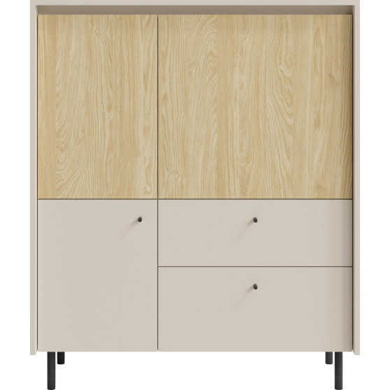 Trzydrzwiowa komoda wysoka MA1 Beż Piaskowy / Dąb Olejowany MALTA Podstawowe