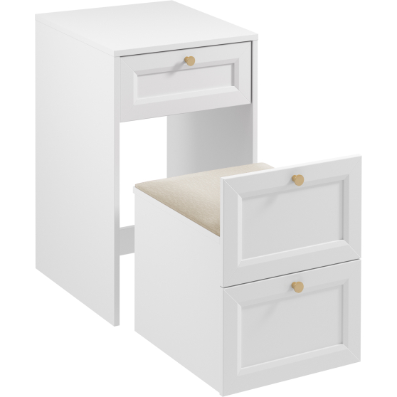 Biała toaletka z pufą i lustrem TS REL Podstawowe