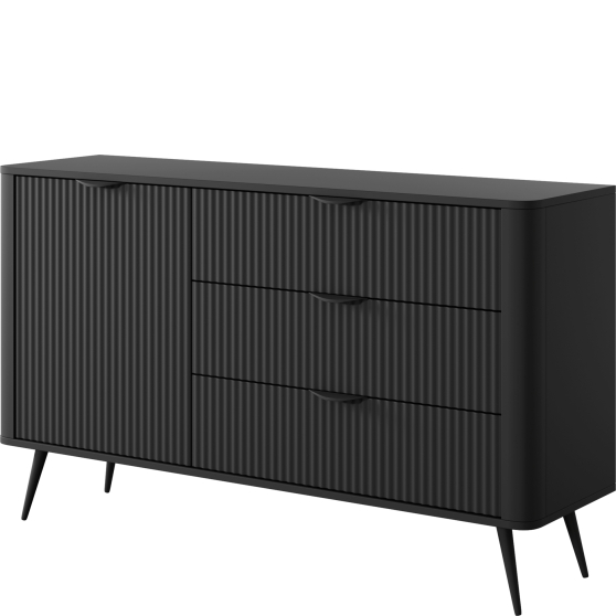 Komoda ryflowana czarna z trzema szufladami LANTE CZARNY Podstawowe