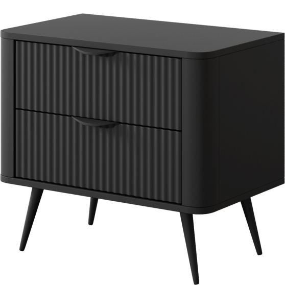 Szafka nocna ryflowana czarna z szufladami LANTE CZARNY Podstawowe