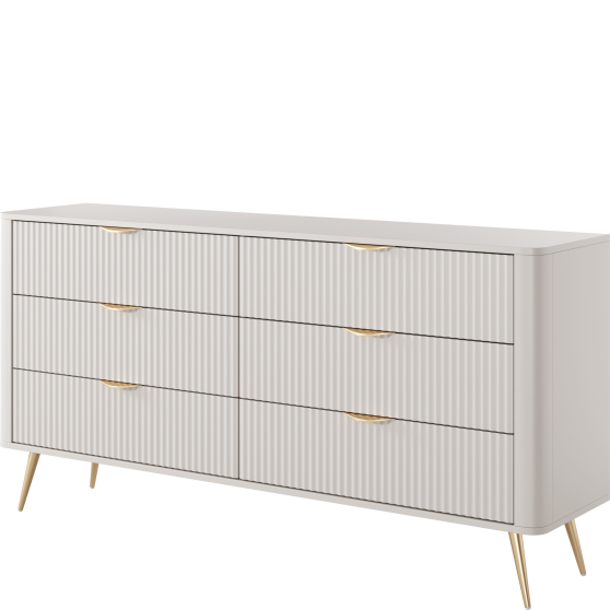 Komoda ryflowana beżowa 6 szuflad LANTE BEŻ Podstawowe