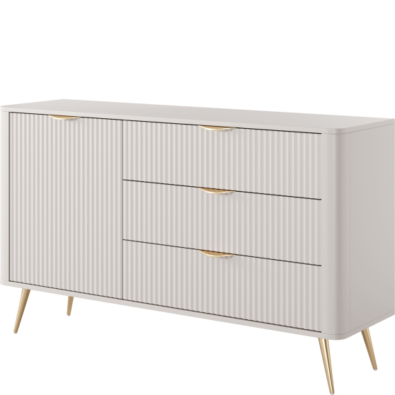 Komoda ryflowana beżowa z trzema szufladami LANTE BEŻ Podstawowe