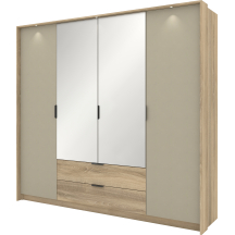 Szafa 4-drzwiowa z lustrem Dąb Terra LETTO Podstawowe