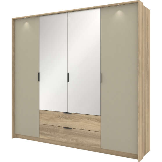 Szafa 4-drzwiowa z lustrem Dąb Terra LETTO Podstawowe