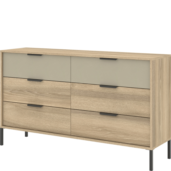 Komoda 6 szuflad Dąb Terra LETTO Podstawowe