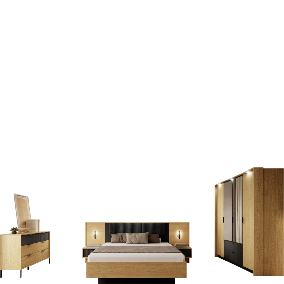 Zestaw mebli do sypialni Dąb Baltic / Czarny BALTIC Podstawowe