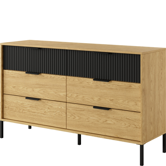 Komoda 6 szuflad Dąb Baltic / Czarny BALTIC Podstawowe
