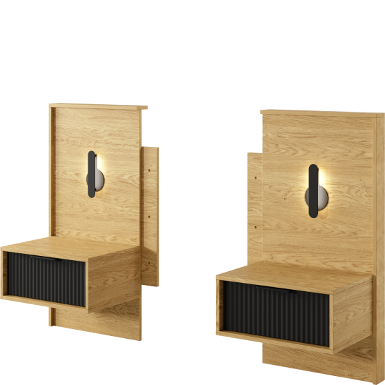 Szafki nocne z oświetleniem LED Dąb Baltic / Czarny 2 sztuki komplet BALTIC Podstawowe