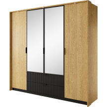 Szafa 220 z lustrem Dąb Baltic / Czarny BALTIC Podstawowe