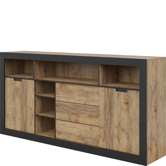 Wysoka komoda 2 drzwi 3 szuflady Dąb Samdal / Czarny Typ-43 TUDOR Podstawowe