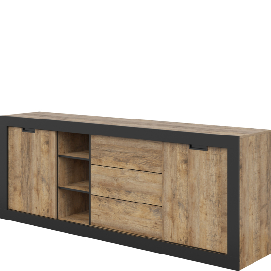 Komoda 2 drzwi 3 szuflady Dąb Samdal / Czarny Typ-25 TUDOR Podstawowe