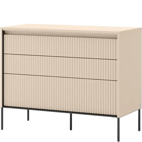 Komoda 3 szuflady z ryflowanymi frontami TS-05 Beż Piaskowy TREND SYPIALNIA Podstawowe