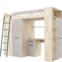 Łóżko piętrowe VERANA Lewe Dąb Endgrain / Beton Szary Podstawowe