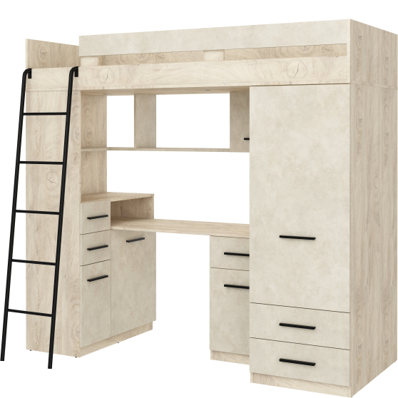 Łóżko piętrowe SMYK Lewe Dąb Endgrain / Granada Migdał Podstawowe