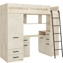 Łóżko piętrowe SMYK Prawe Dąb Endgrain / Granada Migdał Podstawowe