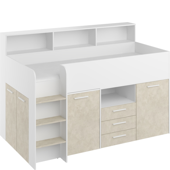 Łóżko piętrowe NEO Lewe Biały Mat / Granada Migdał Podstawowe