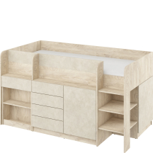 Łóżko piętrowe SMILE Prawe Dąb Endgrain / Granada Migdał Podstawowe