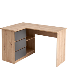 Biurko narożne BEGA z szufladami Dąb Artisan / Grafit Podstawowe