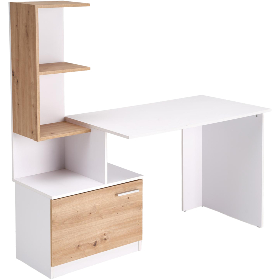 Biurko z regałem MISO Biały Mat / Dąb Artisan Podstawowe