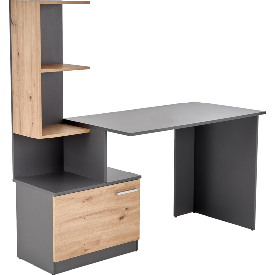 Biurko z regałem MISO Grafit Mat / Dąb Artisan Podstawowe