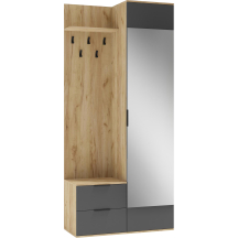 Zestaw mebli do przedpokoju CORAL Garderoba z lustrem Dąb Złoty / Antracyt Podstawowe