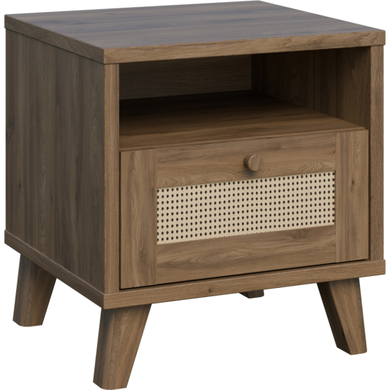 Szafka nocna z szufladą GLKK012-Q249 Dąb Valencia / Rattan Naturalny GLENKEEN Podstawowe
