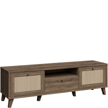 Szafka RTV pod telewizor GLKT132-Q249 Dąb Valencia / Rattan Naturalny GLENKEEN Podstawowe