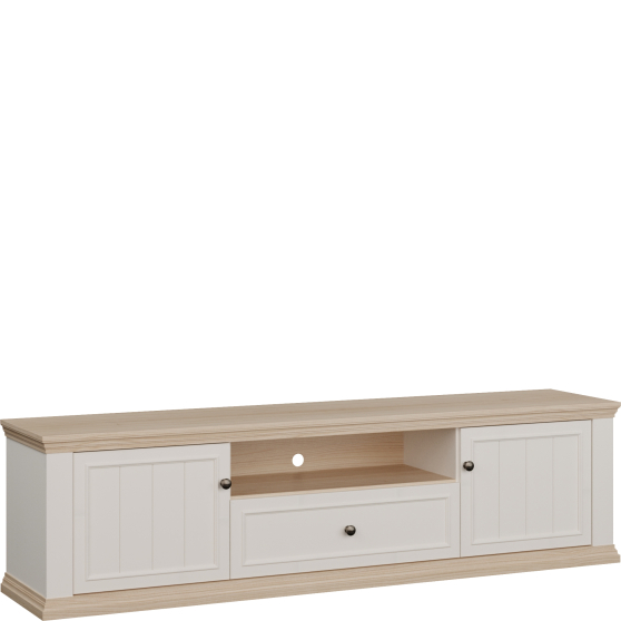 Szafka RTV 200 cm Lewa PNTT131-Q214 Biała PONTYPOOL Podstawowe