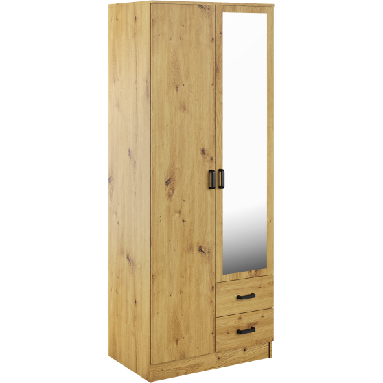 Szafa z lustrem dwudrzwiowa z szufladami KAMI Dąb Artisan KAMI Podstawowe