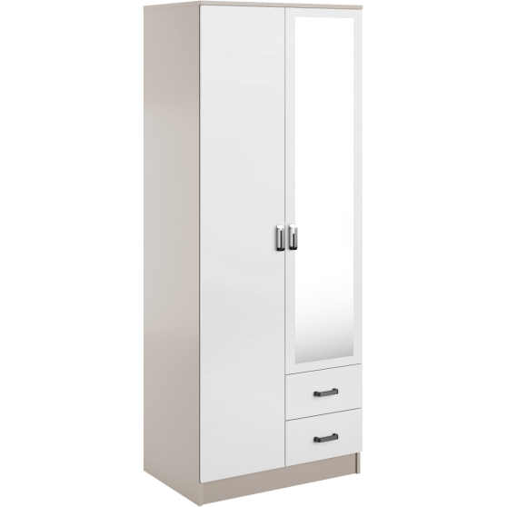 Szafa z lustrem dwudrzwiowa z szufladami KAMI Kaszmir Mat / Biały Mat KAMI Podstawowe