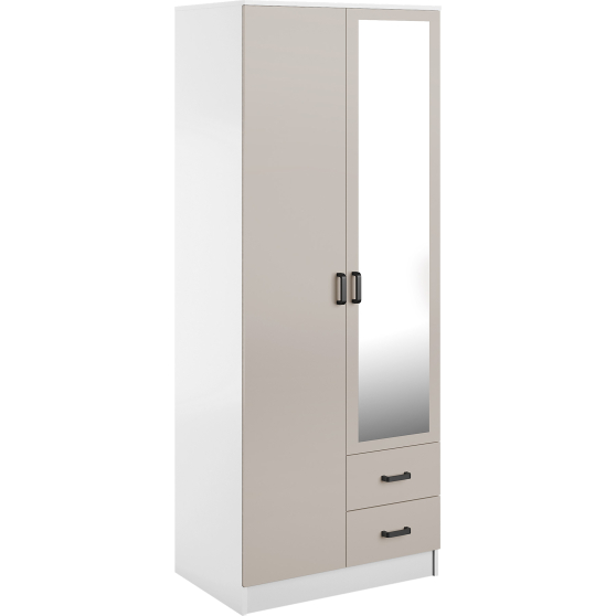 Szafa z lustrem dwudrzwiowa z szufladami KAMI Biały Mat / Kaszmir Mat KAMI Podstawowe