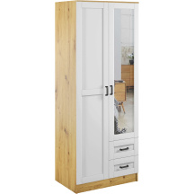 Szafa z lustrem dwudrzwiowa z szufladami KAMI RAMA Dąb Artisan / Biały Mat KAMI Podstawowe