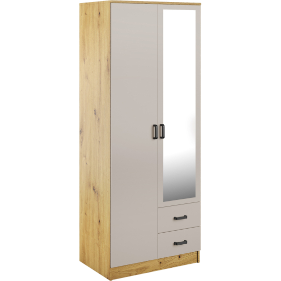 Szafa z lustrem dwudrzwiowa z szufladami KAMI Dąb Artisan / Kaszmir Mat KAMI Podstawowe