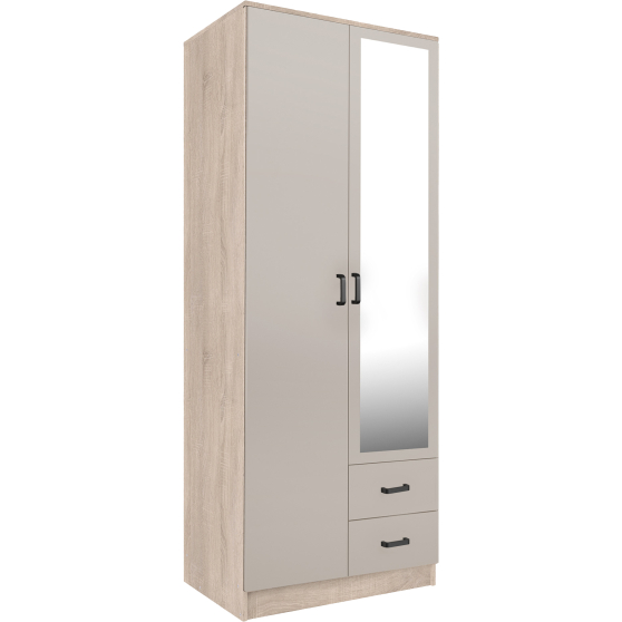 Szafa z lustrem dwudrzwiowa z szufladami KAMI Dąb Sonoma / Kaszmir Mat KAMI Podstawowe