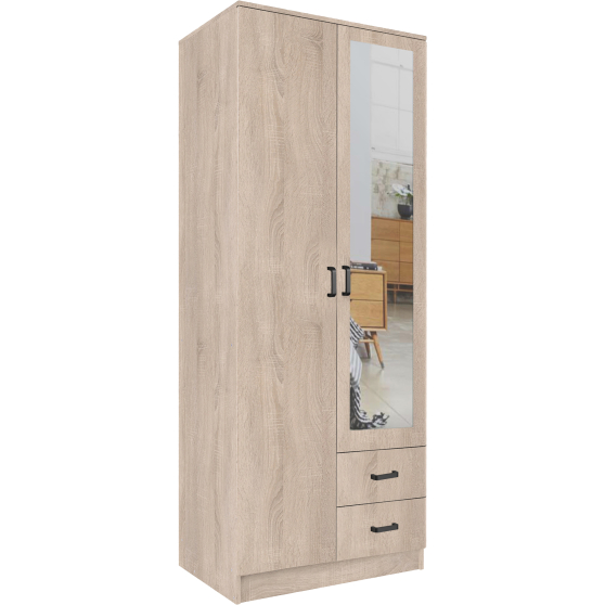Szafa z lustrem dwudrzwiowa z szufladami KAMI Dąb Sonoma KAMI Podstawowe
