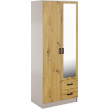 Szafa z lustrem dwudrzwiowa z szufladami KAMI Kaszmir Mat / Dąb Artisan KAMI Podstawowe