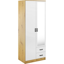 Szafa z lustrem dwudrzwiowa z szufladami KAMI Dąb Artisan / Biały Mat KAMI Podstawowe